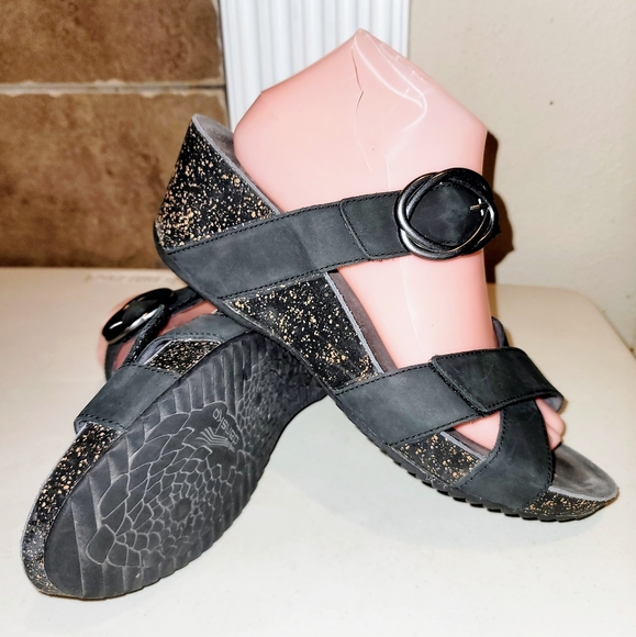 Dansko | Shoes | Dansko Susie Slide On Double Strap Velcro Close Blk Mule  Wedge Sandals Sz 95 | Poshmark